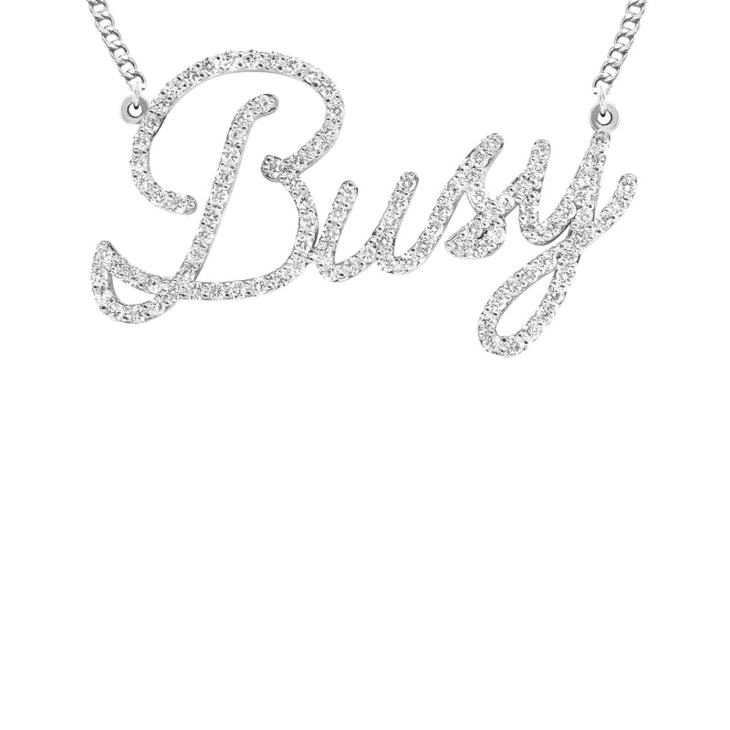 14K White Gold  Full Diamond Script Name Plate Necklace | Style #61