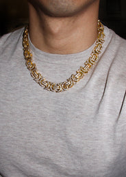 Gold Plated Iced Out Mens Byzantine Chain