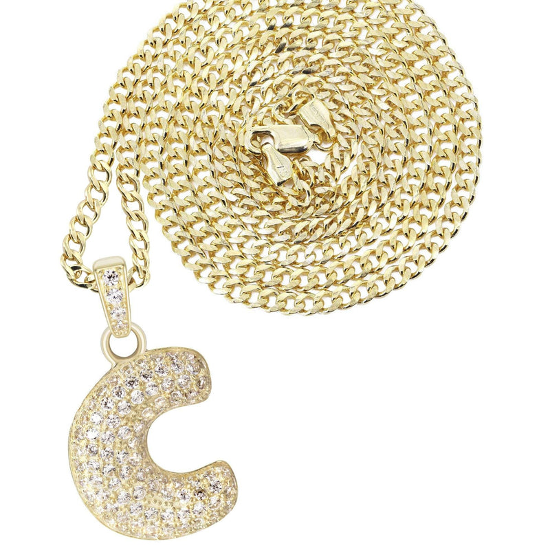 10K Yellow Gold Bubble Letter "C" CZ Necklace | Appx. 4.3 Grams