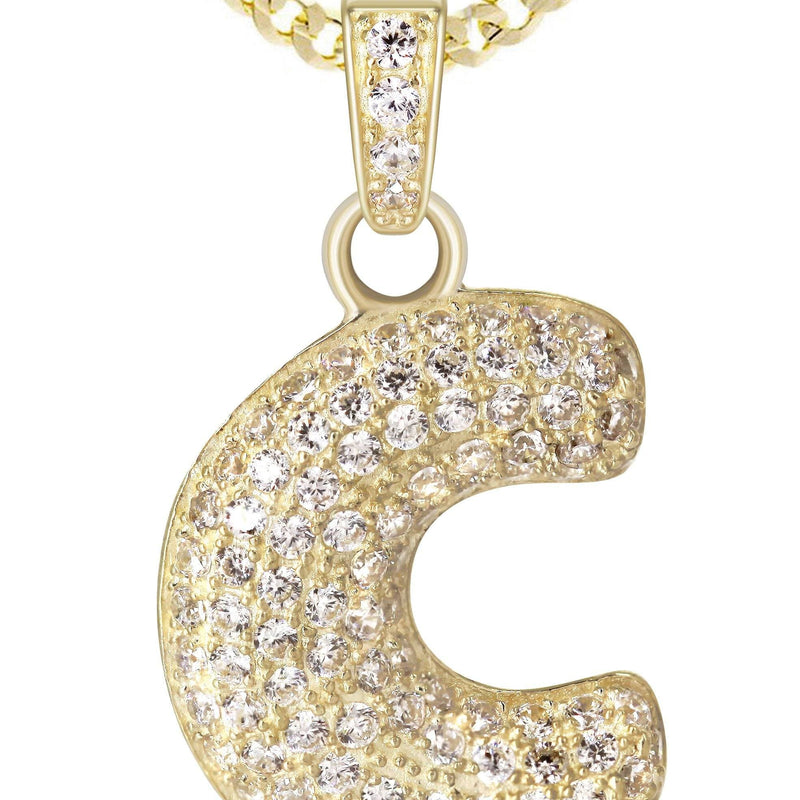 10K Yellow Gold Bubble Letter "C" CZ Necklace | Appx. 4.3 Grams