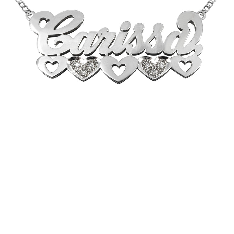 14K White Gold with Diamonds Name Plate Necklace | Style #118