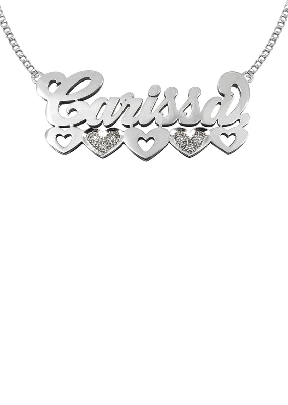 14K White Gold with Diamonds Name Plate Necklace | Style #118