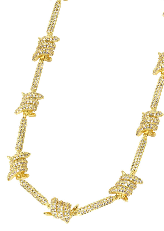 Gold Plated Iced Out Barbed Wire Chain