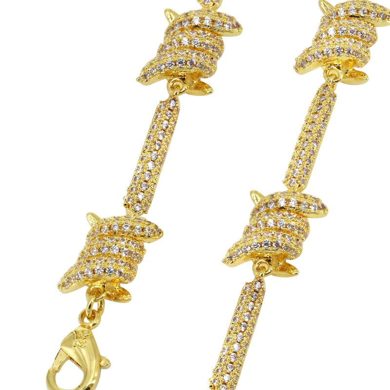 Gold Plated Iced Out Barbed Wire Chain