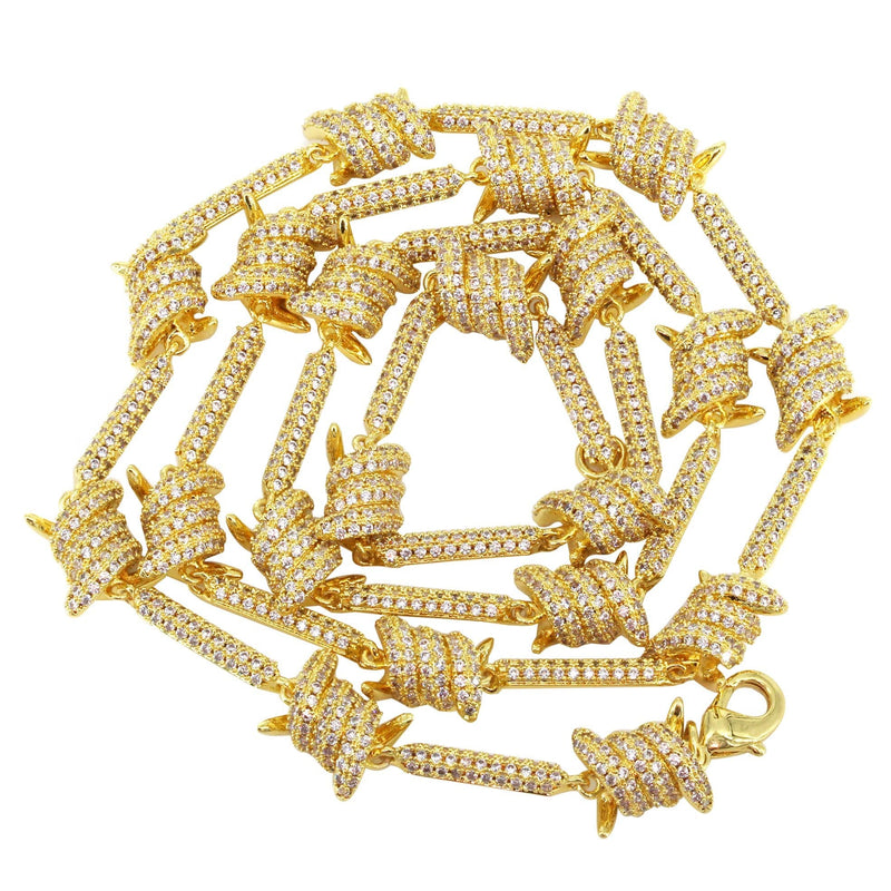 Gold Plated Iced Out Barbed Wire Chain