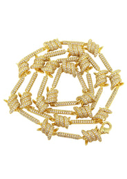 Gold Plated Iced Out Barbed Wire Chain