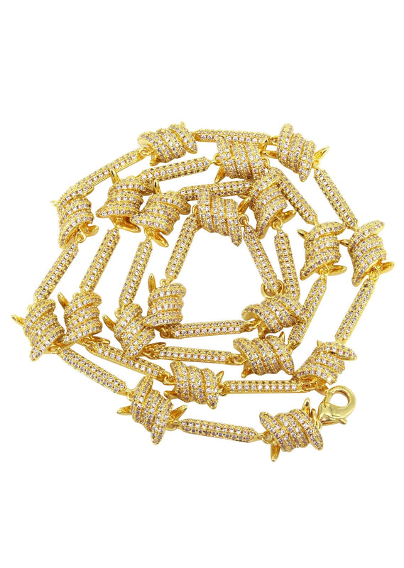 Gold Plated Iced Out Barbed Wire Chain