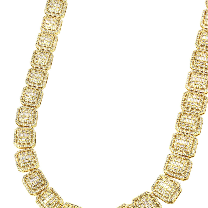 Gold Plated Iced Out Square Cluster Tennis Chain