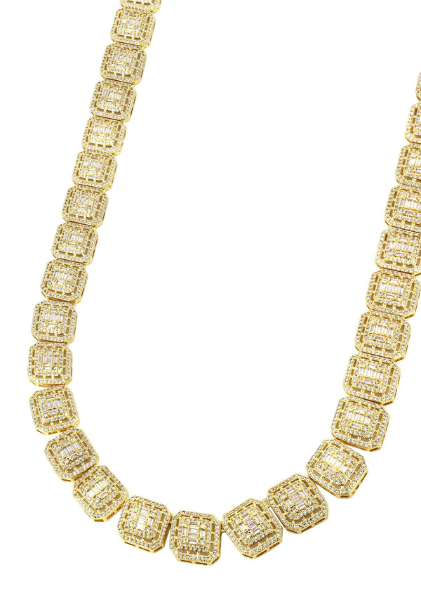 Gold Plated Iced Out Square Cluster Tennis Chain