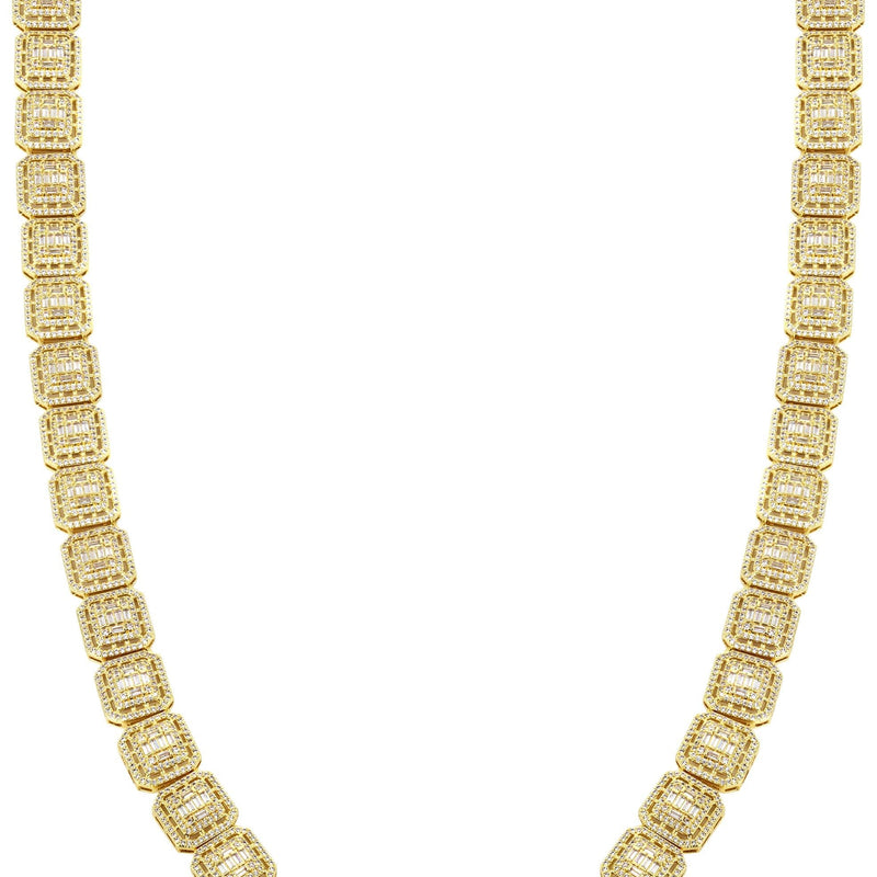Gold Plated Iced Out Square Cluster Tennis Chain