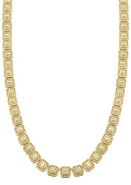 Gold Plated Iced Out Square Cluster Tennis Chain