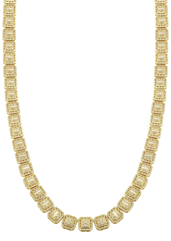 Gold Plated Iced Out Square Cluster Tennis Chain