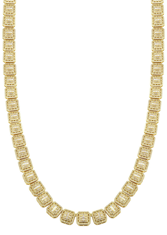 Gold Plated Iced Out Square Cluster Tennis Chain