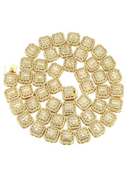 Gold Plated Iced Out Square Cluster Tennis Chain