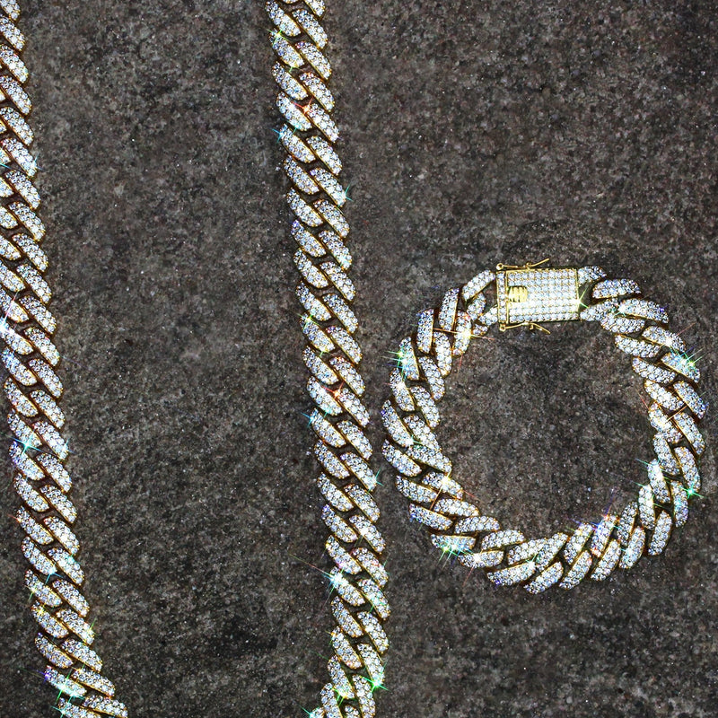 Yellow Gold Plated Iced Out Miami Cuban Link Chain & Bracelet