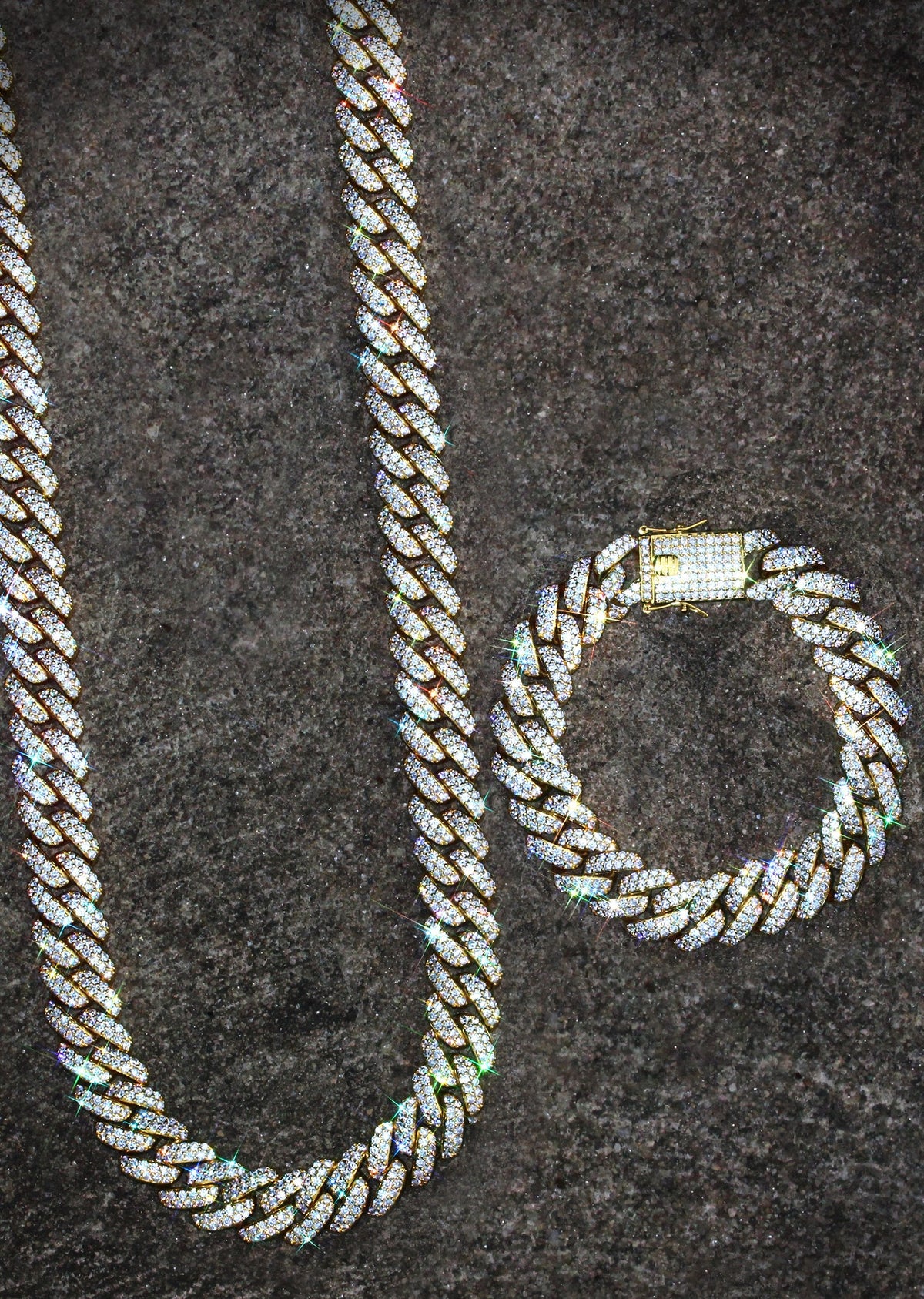 Yellow Gold Plated Iced Out Miami Cuban Link Chain & Bracelet