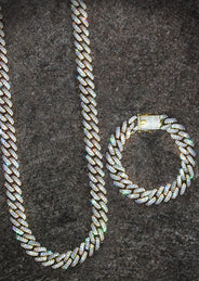 Yellow Gold Plated Iced Out Miami Cuban Link Chain & Bracelet