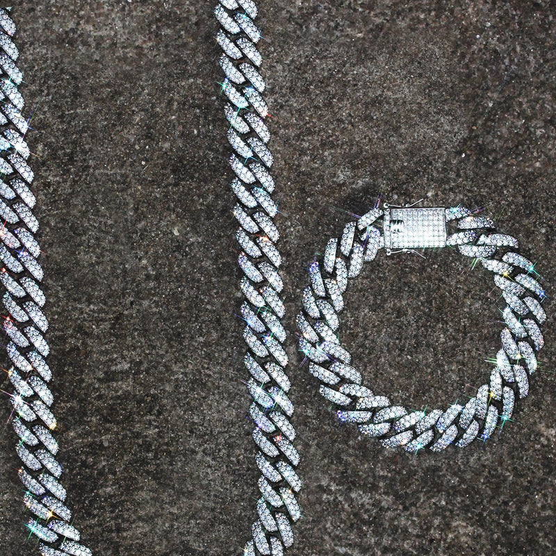 White Gold Plated Iced Out Miami Cuban Link Chain & Bracelet