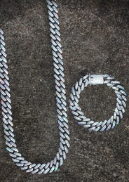 White Gold Plated Iced Out Miami Cuban Link Chain & Bracelet