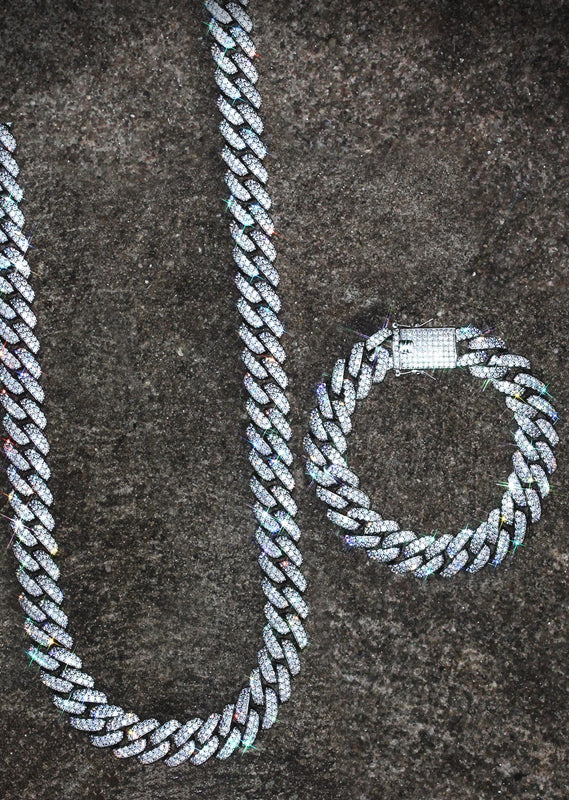 White Gold Plated Iced Out Miami Cuban Link Chain & Bracelet