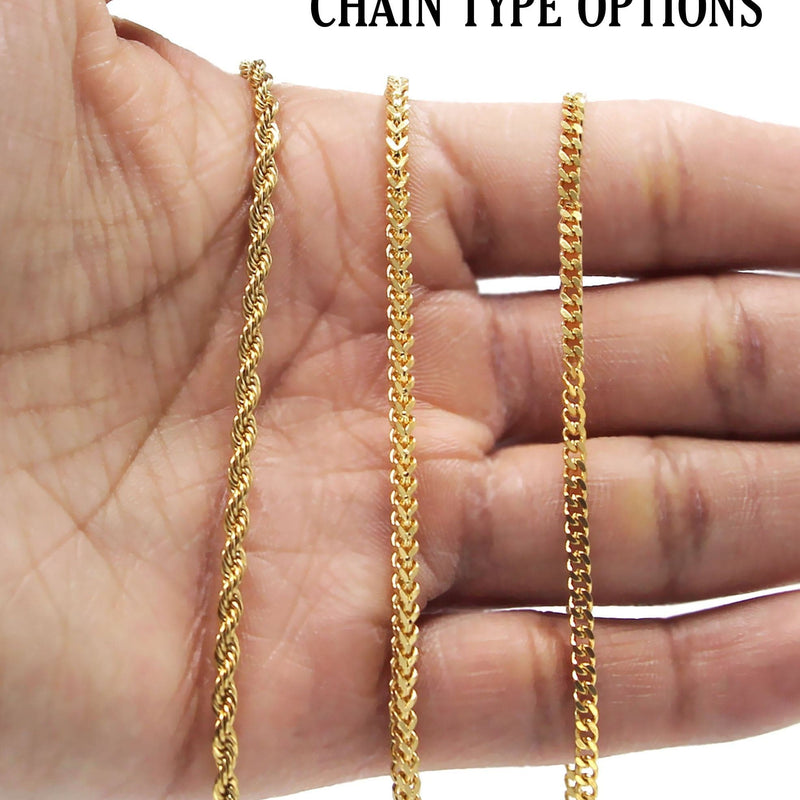Mens Gold Plated Cuban Link Chain & Ruby Pendant | Appx. 14 Grams