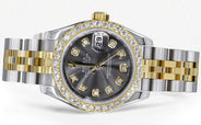 Womens Diamond Gold Hidden Clasp Rolex Watch | 1 Carat Bezel | 26Mm | Black Metallic Dial | Jubilee Band | Model 179173