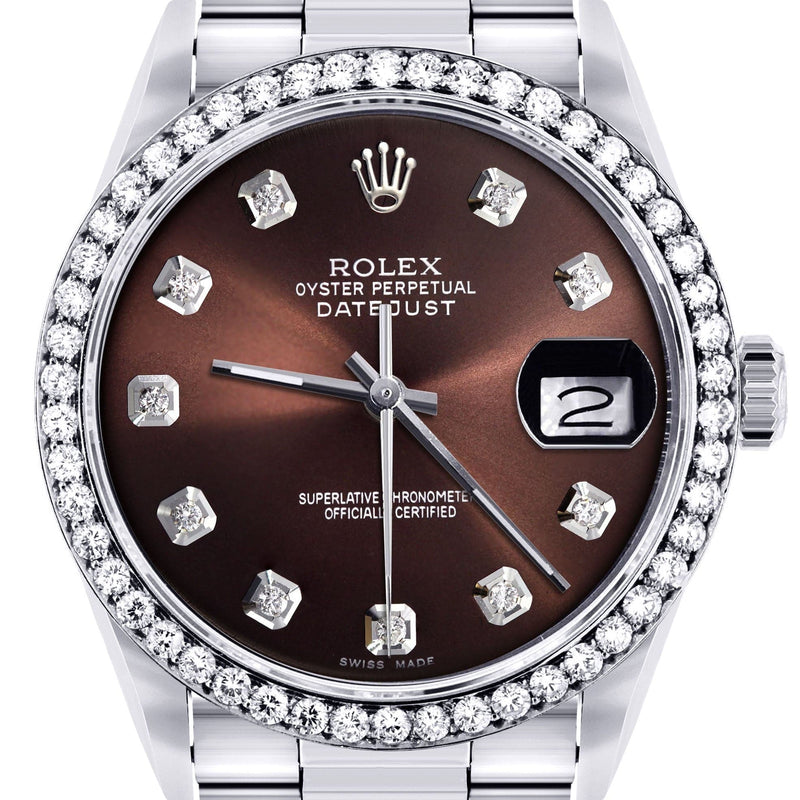 Diamond Mens  Rolex Datejust Watch 16200| 36MM | Chocolate Diamond Dial | Oyster Band