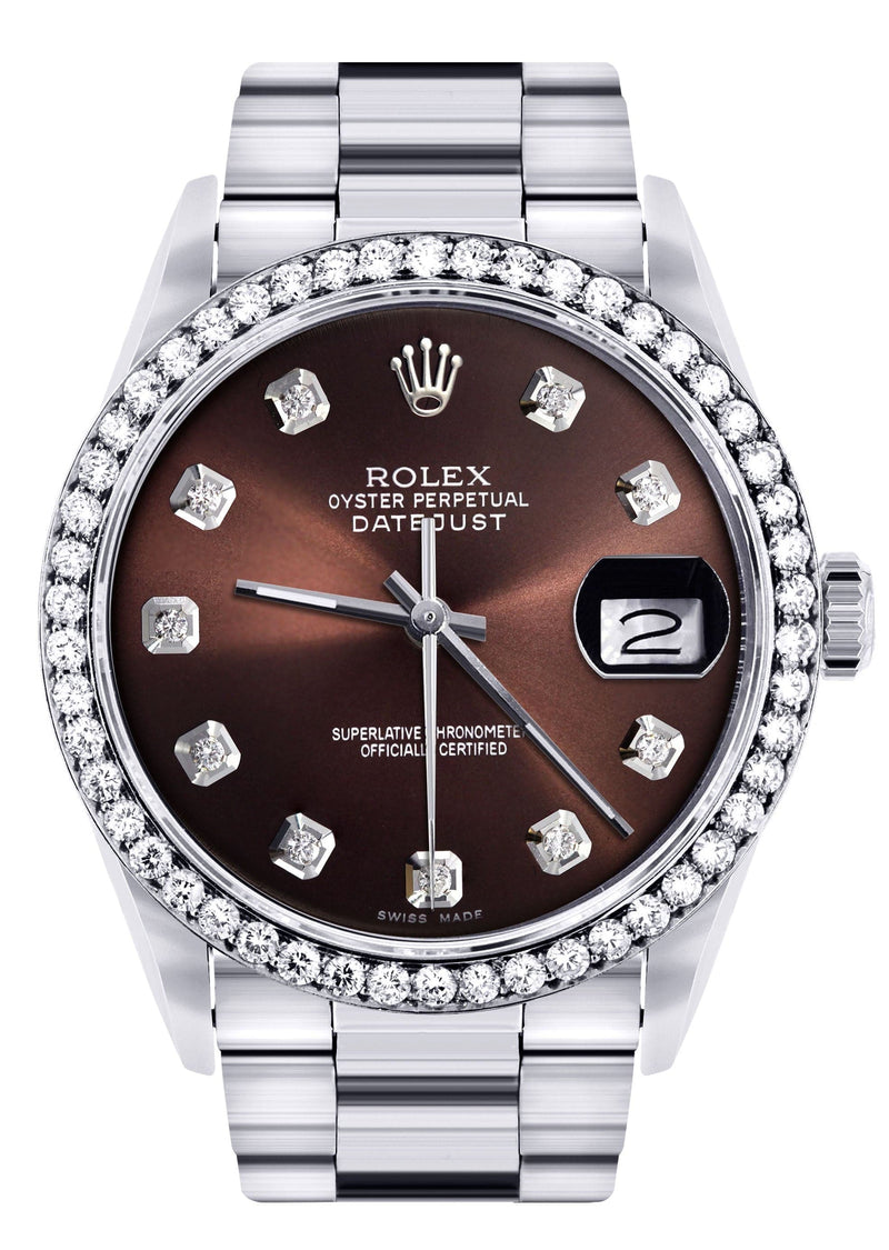 Diamond Mens  Rolex Datejust Watch 16200| 36MM | Chocolate Diamond Dial | Oyster Band
