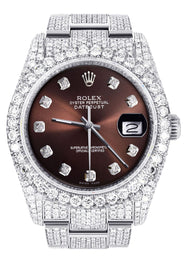 Iced Out Rolex Datejust 36 MM | Stainless Steel | 16.5 Carats of Diamonds | Chocolate Diamond Dial | Oyster Band | Model 116200