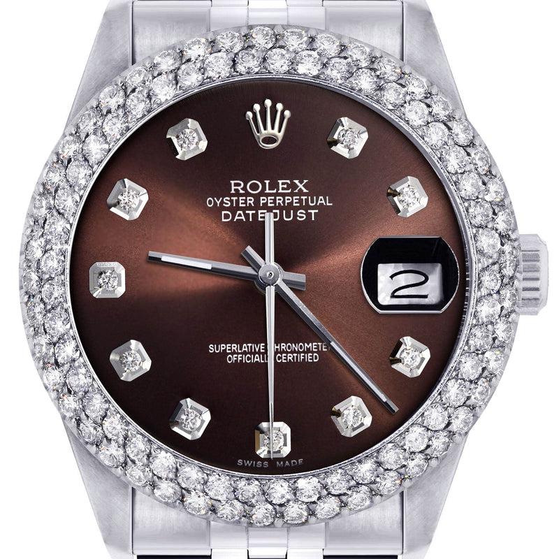 Mens Rolex Datejust Watch 16200 | 36Mm | Chocolate Dial | Two Row 4.25 Carat Bezel | Jubilee Band