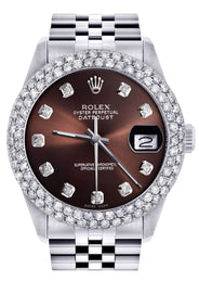 Mens Rolex Datejust Watch 16200 | 36Mm | Chocolate Dial | Two Row 4.25 Carat Bezel | Jubilee Band