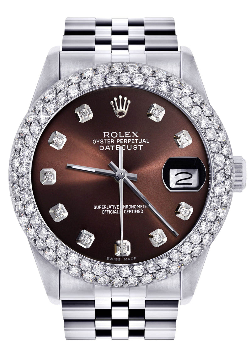 Mens Rolex Datejust Watch 16200 | 36Mm | Chocolate Dial | Two Row 4.25 Carat Bezel | Jubilee Band