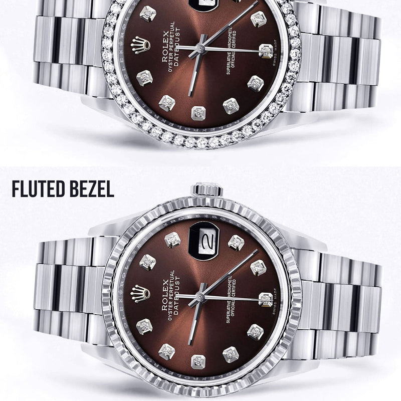 Diamond Mens  Rolex Datejust Watch 16200| 36MM | Chocolate Diamond Dial | Oyster Band