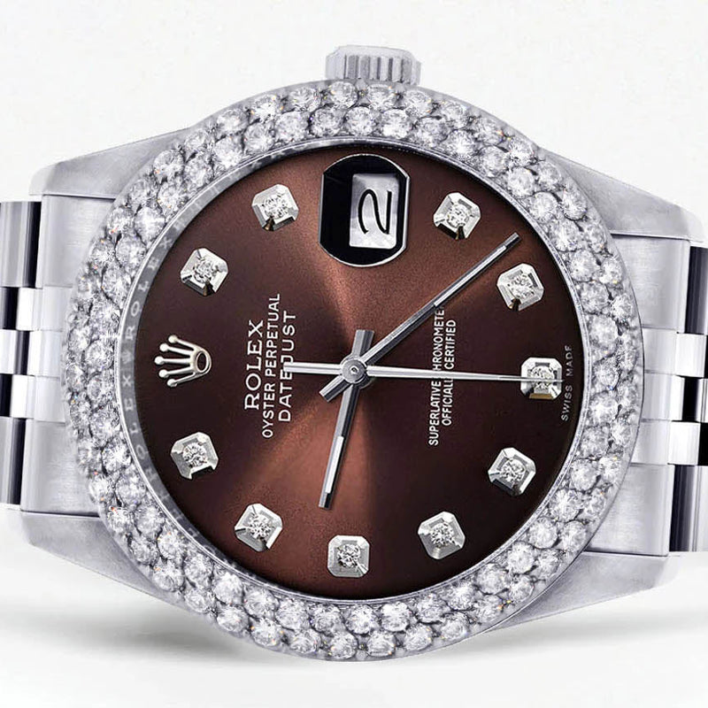 Womens Rolex Datejust Watch 16200 | 36Mm | Chocolate Dial | Two Row 4.25 Carat Bezel | Jubilee Band