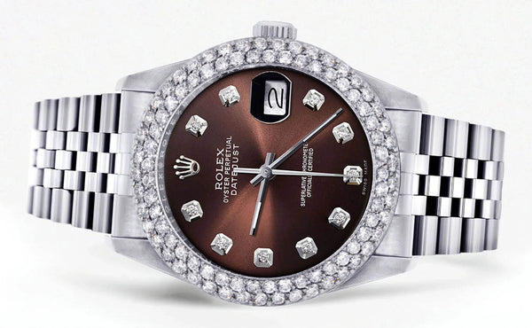 Mens Rolex Datejust Watch 16200 | 36Mm | Chocolate Dial | Two Row 4.25 Carat Bezel | Jubilee Band