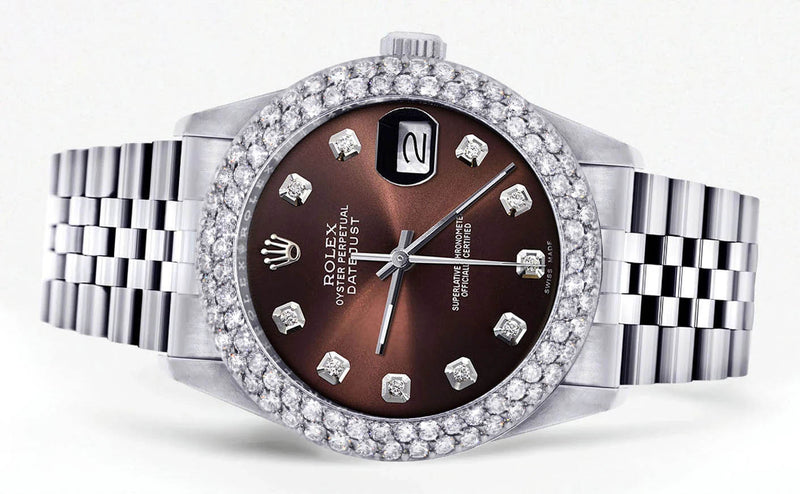 Mens Rolex Datejust Watch 16200 | 36Mm | Chocolate Dial | Two Row 4.25 Carat Bezel | Jubilee Band