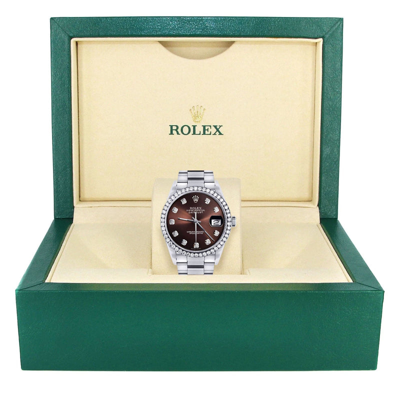 Diamond Mens  Rolex Datejust Watch 16200| 36MM | Chocolate Diamond Dial | Oyster Band