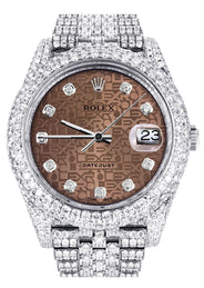 Diamond Iced Out Rolex Datejust 41 | 25 Carats Of Diamonds | Custom Chocolate Jubilee Diamond Dial | Two Row | Jubilee Band