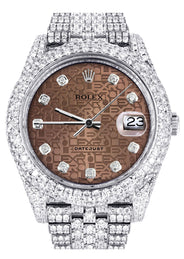 Womens Diamond Iced Out Rolex Datejust 41 | 25 Carats Of Diamonds | Custom Chocolate Jubilee Diamond Dial | Two Row | Jubilee Band