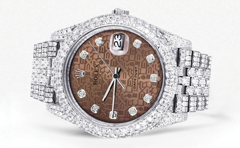 Diamond Iced Out Rolex Datejust 41 | 25 Carats Of Diamonds | Custom Chocolate Jubilee Diamond Dial | Two Row | Jubilee Band