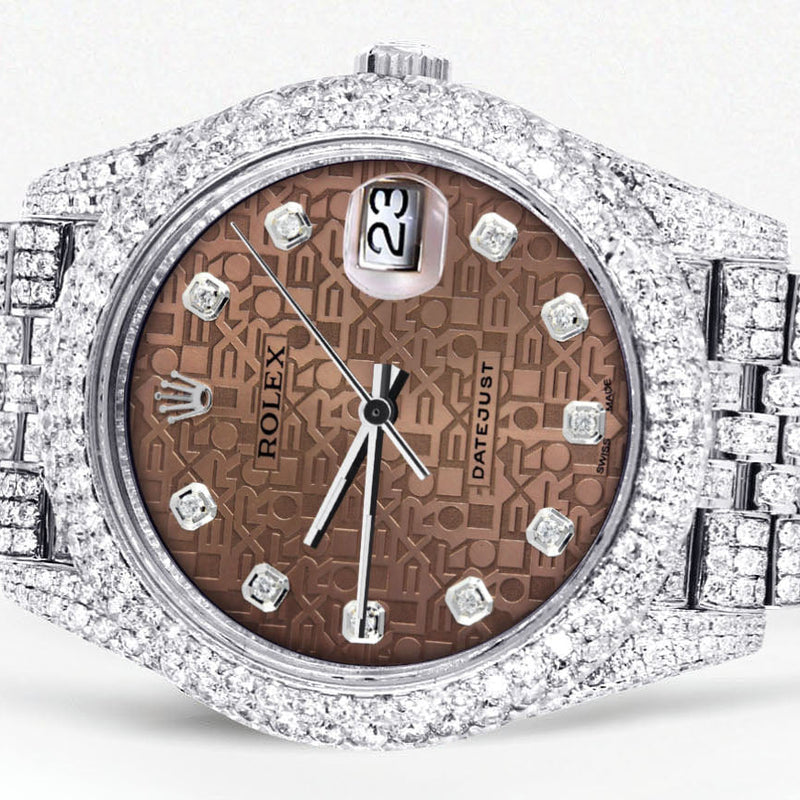 Womens Diamond Iced Out Rolex Datejust 41 | 25 Carats Of Diamonds | Custom Chocolate Jubilee Diamond Dial | Two Row | Jubilee Band