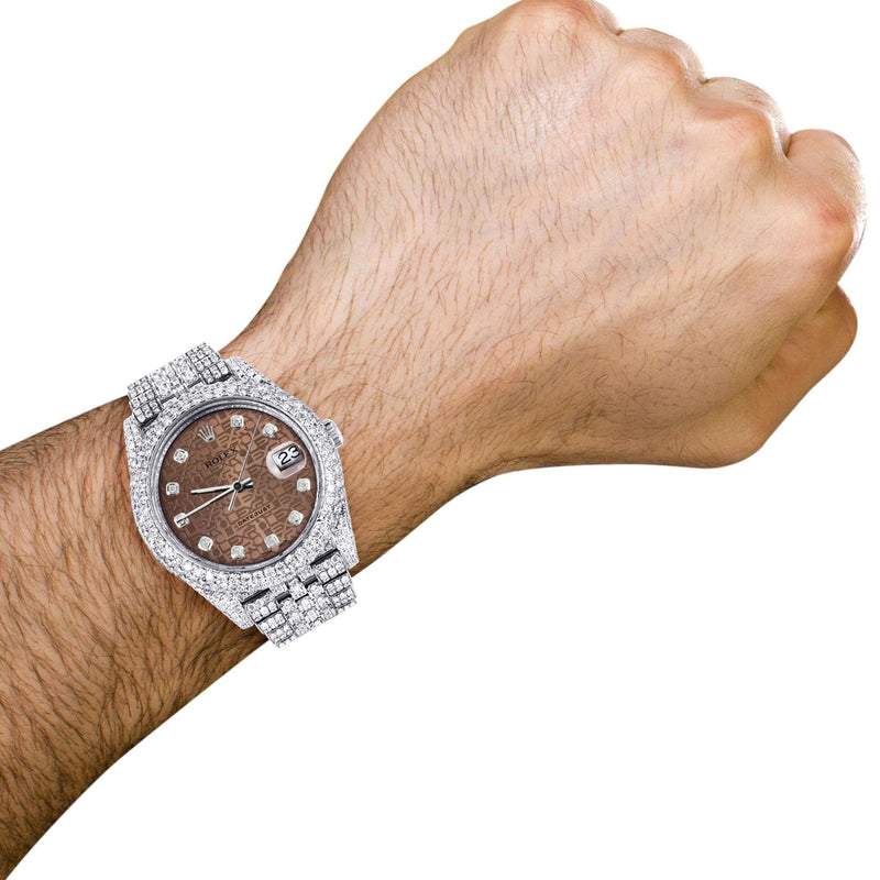 Diamond Iced Out Rolex Datejust 41 | 25 Carats Of Diamonds | Custom Chocolate Jubilee Diamond Dial | Two Row | Jubilee Band