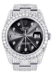 Iced Out Rolex Datejust 36 MM | Stainless Steel | 16.5 Carats of Diamonds | Jet Black Diamond Dial | Oyster Band | Model 116200