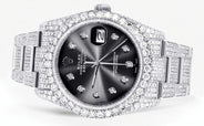 Iced Out Rolex Datejust 36 MM | Stainless Steel | 16.5 Carats of Diamonds | Jet Black Diamond Dial | Oyster Band | Model 116200