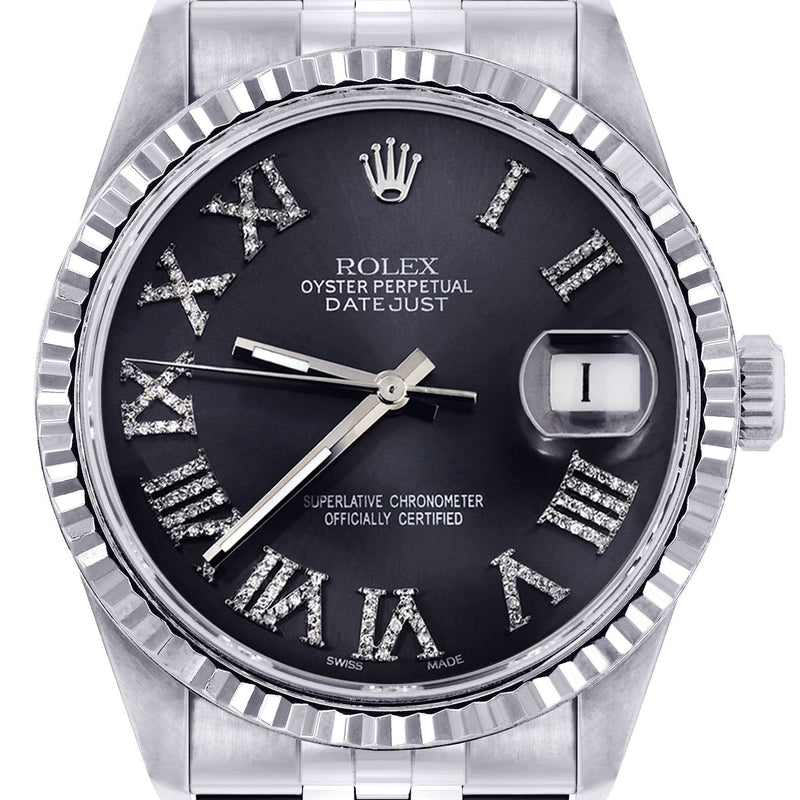 Mens Rolex Datejust Watch 16200 | Fluted Bezel | 36Mm | Chrome Roman Numeral Dial | Jubilee Band
