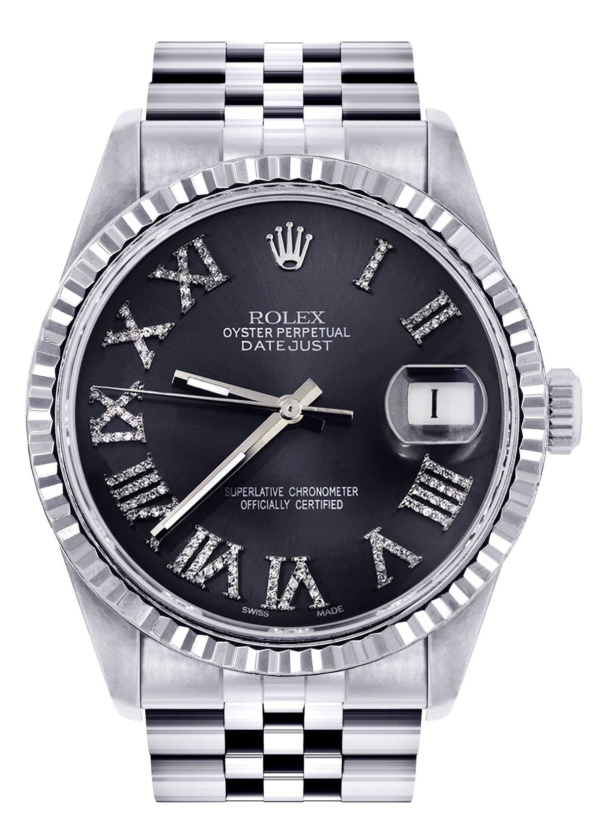 Mens Rolex Datejust Watch 16200 | Fluted Bezel | 36Mm | Chrome Roman Numeral Dial | Jubilee Band