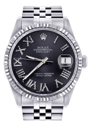 Mens Rolex Datejust Watch 16200 | Fluted Bezel | 36Mm | Chrome Roman Numeral Dial | Jubilee Band