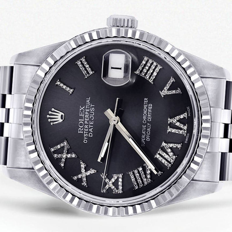 Mens Rolex Datejust Watch 16200 | Fluted Bezel | 36Mm | Chrome Roman Numeral Dial | Jubilee Band