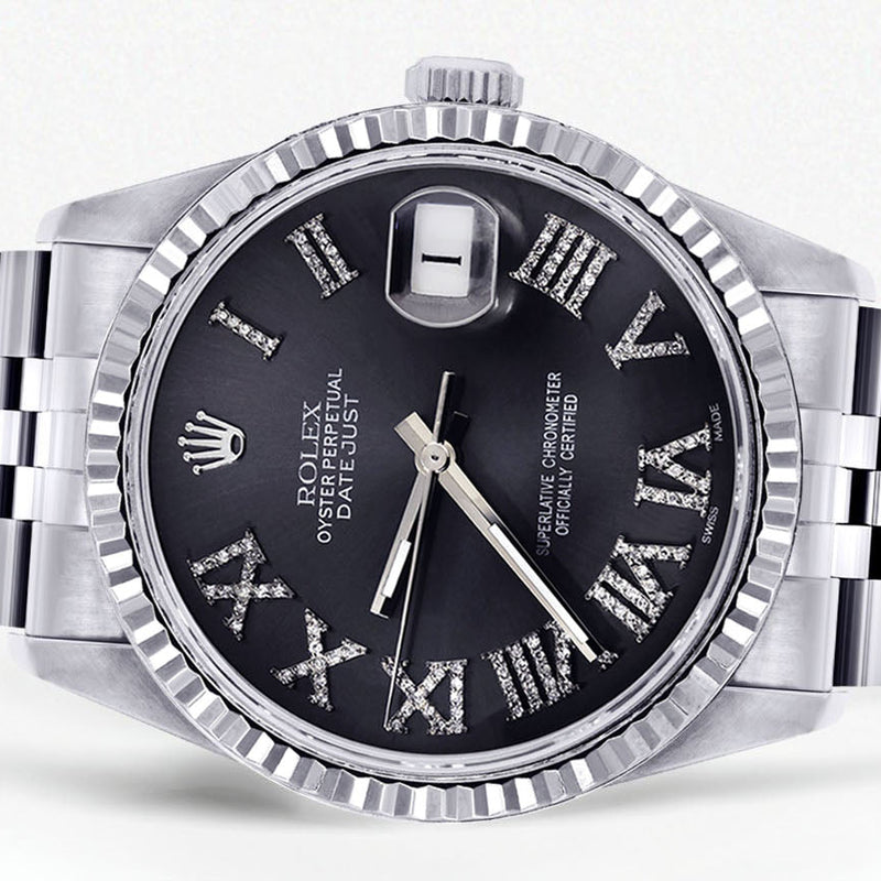 Womens Rolex Datejust Watch 16200 | Fluted Bezel | 36Mm | Chrome Roman Numeral Dial | Fluted Bezel | Jubilee Band