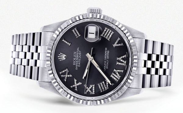 Womens Rolex Datejust Watch 16200 | Fluted Bezel | 36Mm | Chrome Roman Numeral Dial | Fluted Bezel | Jubilee Band